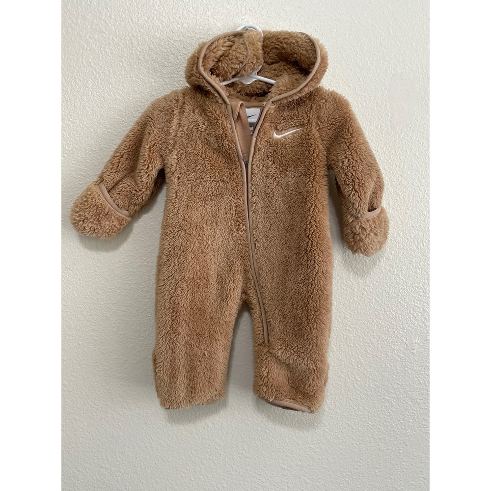 Nike Bunting Baby 3M Tan Excellent Fleece Hooded Full Zip Coverall LN2711-234